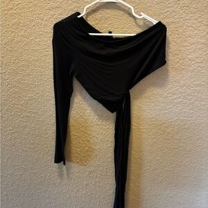 Fashion Nova Black One-Shoulder Wrap Crop Top